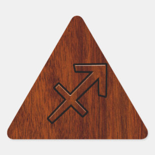 Pegatina Triangular Rótulo Sagittarius Zodiac moderno en estilo caoba