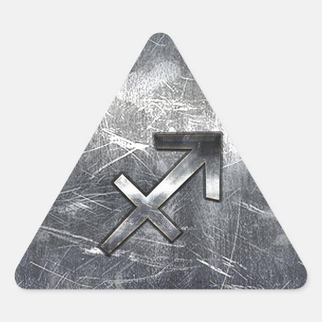 Pegatina Triangular Sagittarius Symbol Grunge Estilo Acero Molesto (Anverso)