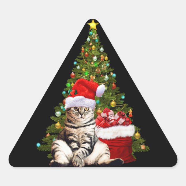 Pegatina Triangular Santa Gato (Anverso)