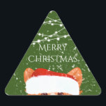 Pegatina Triangular Santa Naranja Corgi Merry Christmas<br><div class="desc">Naranja lindo ilustracion corgi Feliz pegatinas navideños Feliz Navidad!</div>