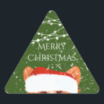 Pegatina Triangular Santa Naranja Corgi Merry Christmas<br><div class="desc">Naranja lindo ilustracion corgi Feliz pegatinas navideños Feliz Navidad!</div>