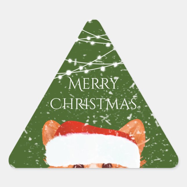 Pegatina Triangular Santa Naranja Corgi Merry Christmas (Anverso)
