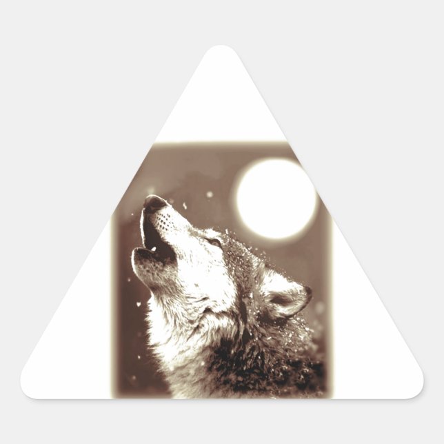 Pegatina Triangular Sepia Wolf & Moon (Anverso)