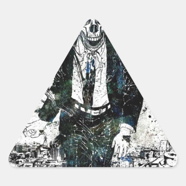 Pegatina Triangular Serie de esqueletos de la muerte (Anverso)