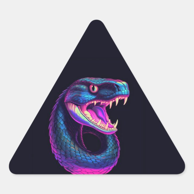 Pegatina Triangular Serpiente Cobra en estilo estético vaporwave (Anverso)