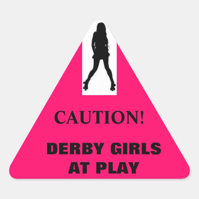 Pegatina Triangular Silhouette, ¡PREOCUPACIÓN!, CHICAS DERBY JUGANDO (Anverso)
