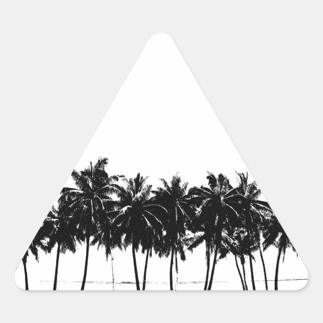 Pegatina Triangular Silueta de árboles de palmeras blancas negras (Anverso)