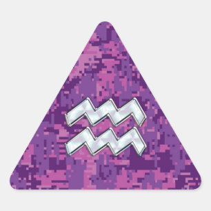 Pegatina Triangular Símbolo acuario zodiaco en camuflaje digital rosad