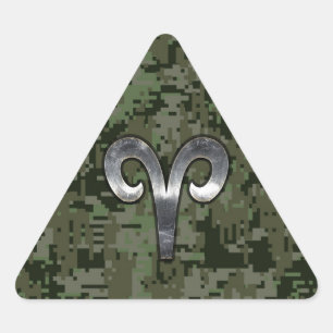Pegatina Triangular Símbolo Aries Zodiac Camuflaje Digital Woodland