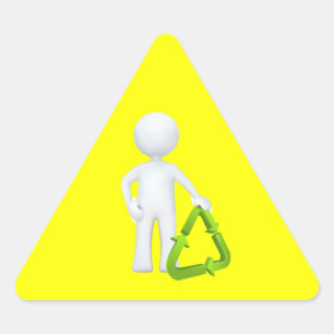 Pegatina Triangular Símbolo de reciclaje verde y hombre