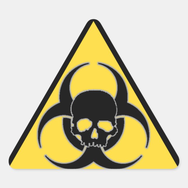 Pegatina Triangular Símbolo de riesgo biológico y calavera amarillo y  (Anverso)