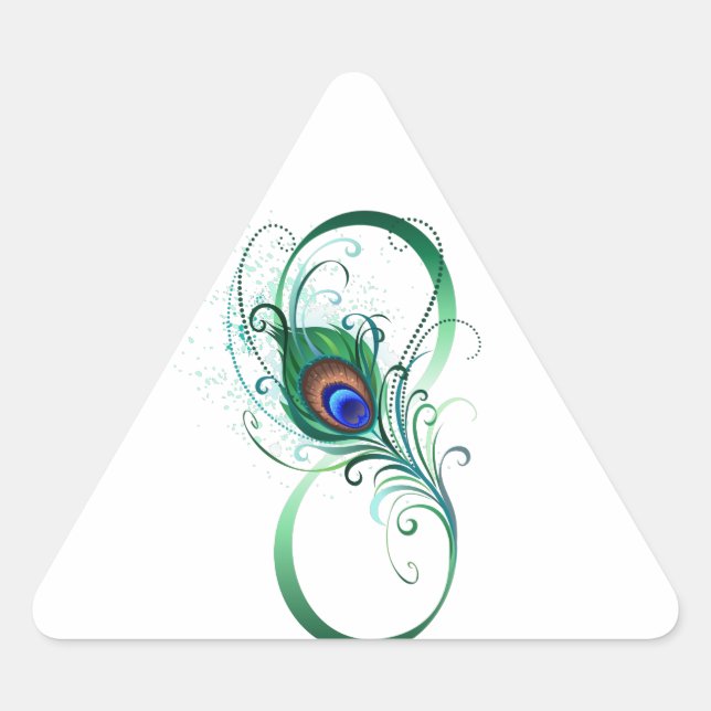 Pegatina Triangular Símbolo infinito con pluma de pavo real (Anverso)