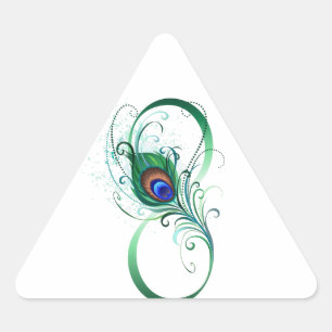 Pegatina Triangular Símbolo infinito con pluma de pavo real