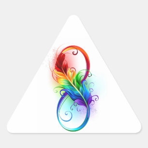 Pegatina Triangular Símbolo infinito con plumas arcoiris
