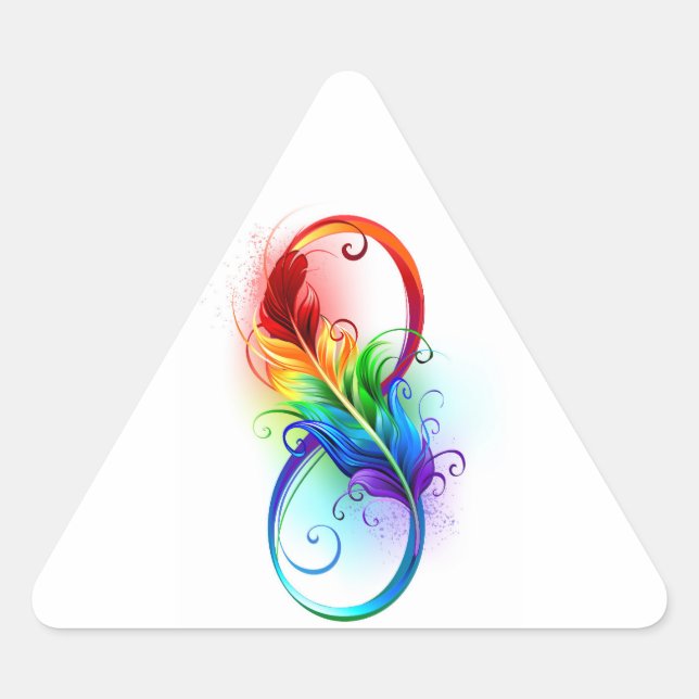 Pegatina Triangular Símbolo infinito con plumas arcoiris (Anverso)
