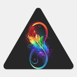 Pegatina Triangular Símbolo infinito con plumas arcoiris