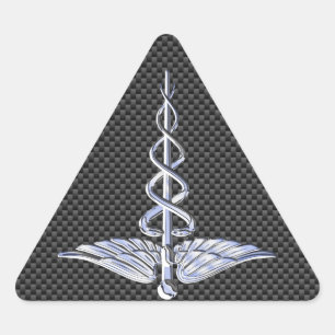 Pegatina Triangular Símbolo médico Caducto plateado estilo fibra de ca