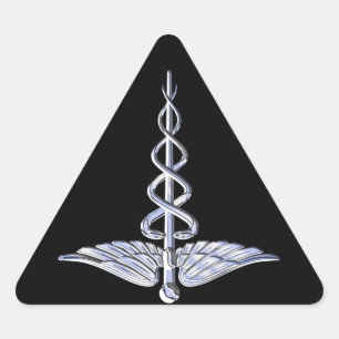 Pegatina Triangular Símbolo médico de Caduceus sobre negro
