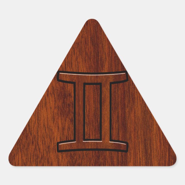 Pegatina Triangular Símbolo moderno gemini zodiaco en caoba como impri (Anverso)