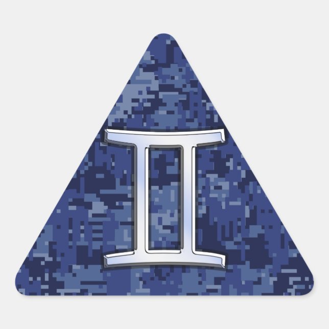 Pegatina Triangular Símbolo zodiaco de Gemini Camuflaje digital azul (Anverso)
