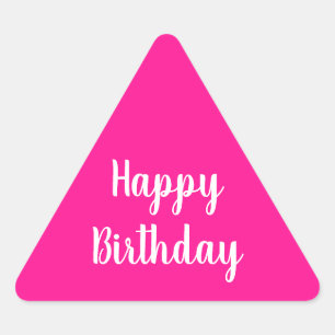 Pegatina Triangular Simple Feliz cumpleaños Hot Pink