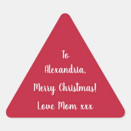 Pegatina Triangular Simple Merry Christmas from Mom Red and White