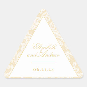 Pegatina Triangular Sofisticada Boda Elegante de encaje dorado