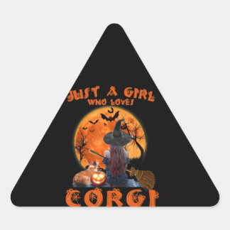 Pegatina Triangular Solo Un Chica Que Ama Al Perro Corgi Y A Halloween