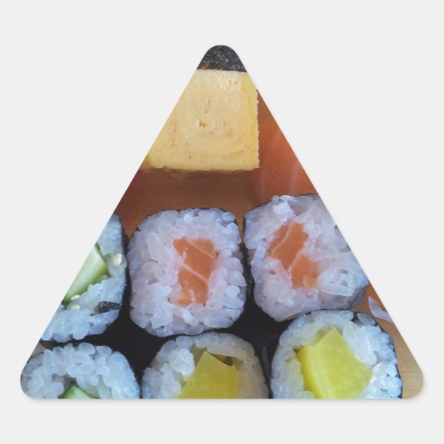 Pegatina Triangular Sushi Asia Alimento de arroz de pescado (Anverso)