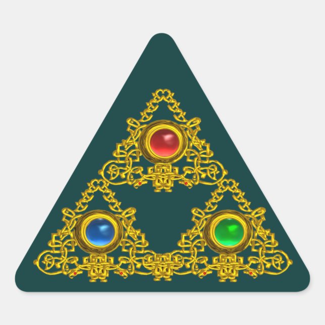 PEGATINA TRIANGULAR TALISMAN MAGIC ELFIC/TRIÁNGULO ORO CON GEMSTONES (Anverso)
