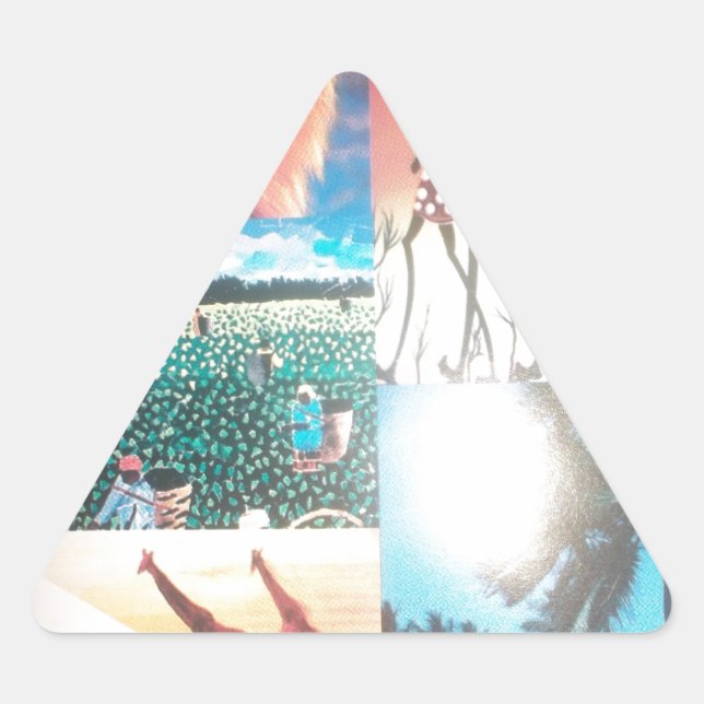 Pegatina Triangular Tapiz keniano: Vida silvestre, cultura y playa cos (Anverso)