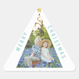 Pegatina Triangular Tarjeta moderna del día de fiesta del árbol de