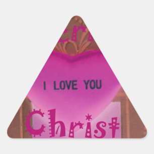 Pegatina Triangular Te amo, corazón de Navidad.