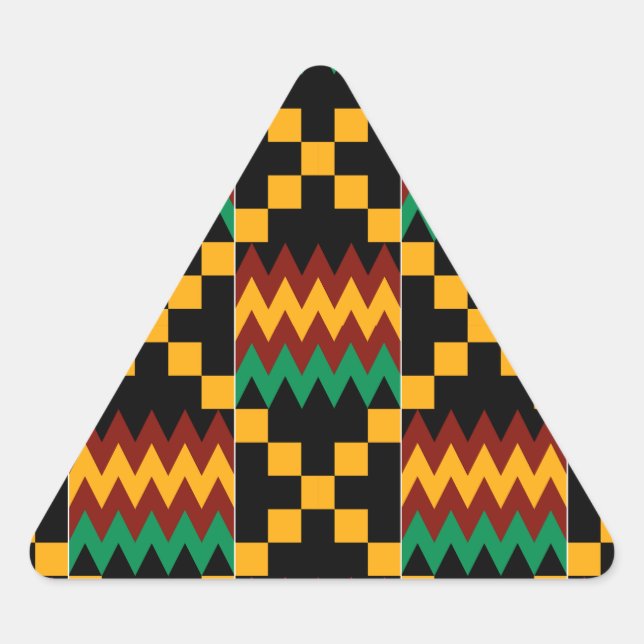 Pegatina Triangular Tela Kente Negra, Verde, Roja y Amarilla (Anverso)
