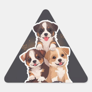 Pegatina Triangular Torre de Cachorros - Arte Mascota espantoso