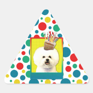Pegatina Triangular Torta de cumpleaños - Bichon Frise