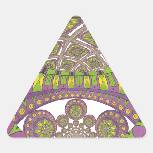 Pegatina Triangular Tradicional kaleidoscopio africano púrpura y amari (Anverso)