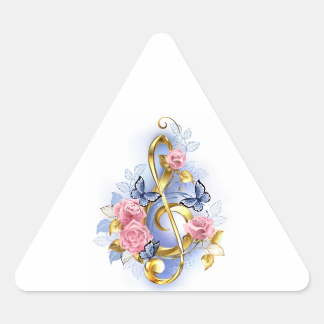 Pegatina Triangular Treble arrecife con rosas rosas rosas rosas (Anverso)