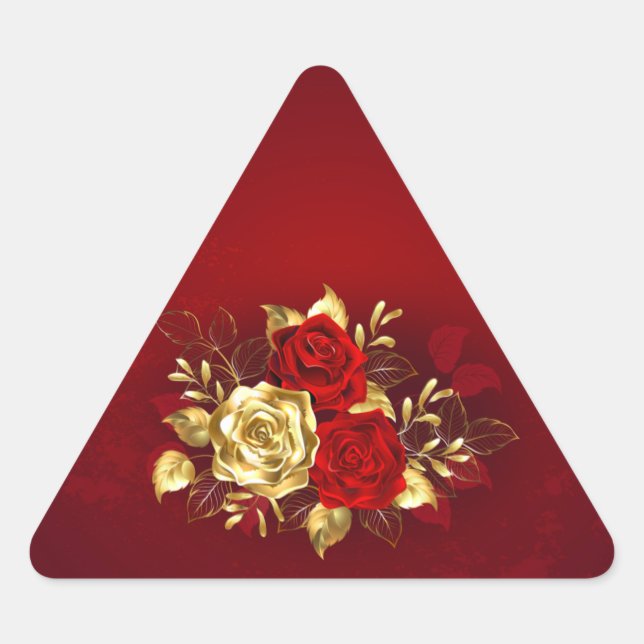 Pegatina Triangular Tres Rosas Joyas (Anverso)