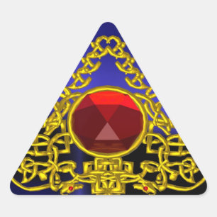PEGATINA TRIANGULAR TRIÁNGULO CELÁTICO ORO CON RUBO ROJO
