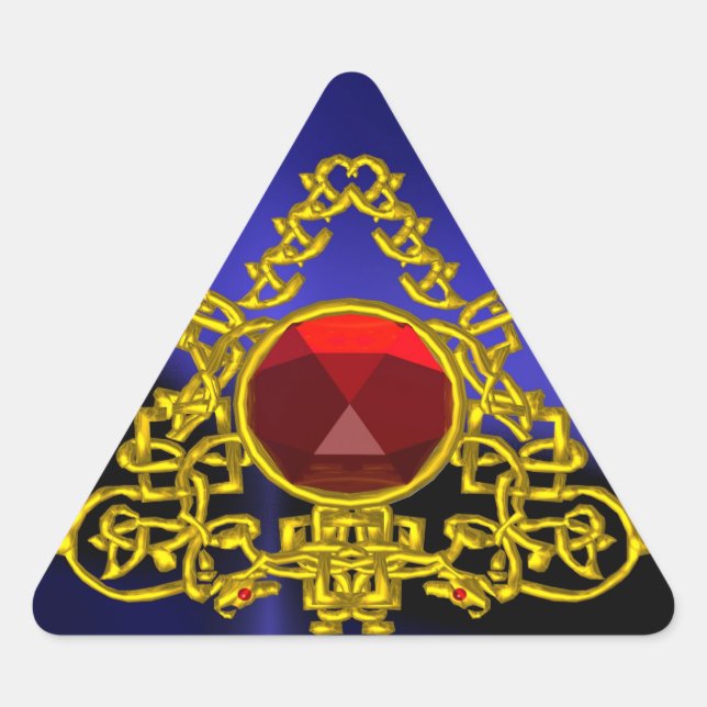PEGATINA TRIANGULAR TRIÁNGULO CELÁTICO ORO CON RUBO ROJO (Anverso)
