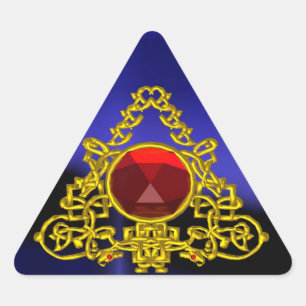 PEGATINA TRIANGULAR TRIÁNGULO CELÁTICO ORO CON RUBO ROJO