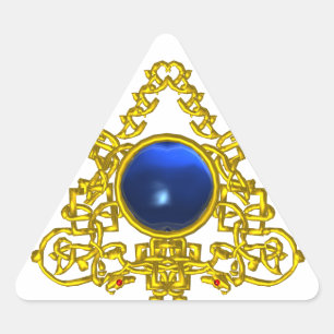 PEGATINA TRIANGULAR TRIÁNGULO CELÁTICO ORO CON SAPFIRO AZUL