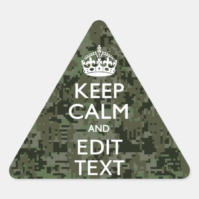 Pegatina Triangular Tu texto Camuflaje Digital Olive Green Keep Calm (Anverso)