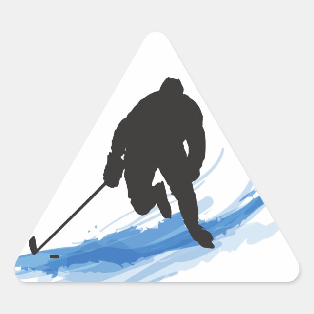 Pegatina Triangular Un jugador de hockey en el hielo (Anverso)