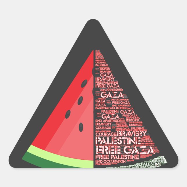 Pegatina Triangular Una sandía libera a Gaza de la palabra nubosa Pale (Anverso)