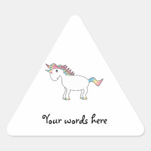 Pegatina Triangular Unicornio blanco lindo del arco iris