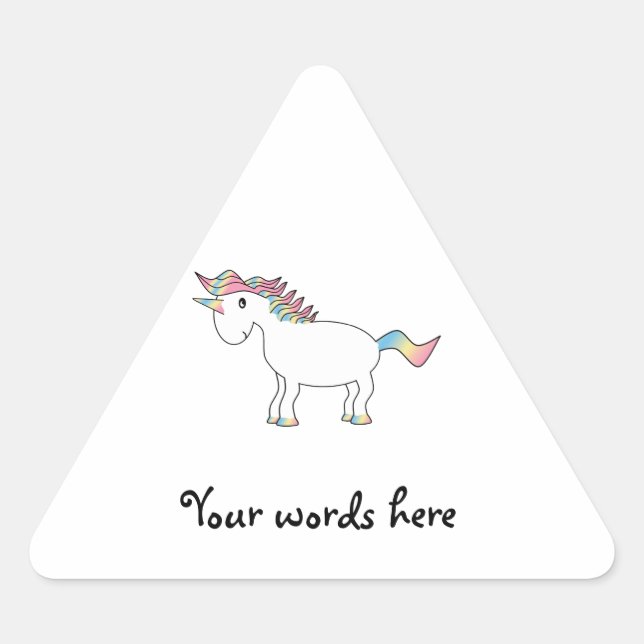 Pegatina Triangular Unicornio de arcoiris blanco (Anverso)