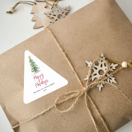 Pegatina Triangular Vacaciones de Navidades de árbol de pino acuarela