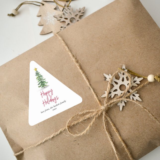 Pegatina Triangular Vacaciones de Navidades de árbol de pino acuarela (Subido por el creador)